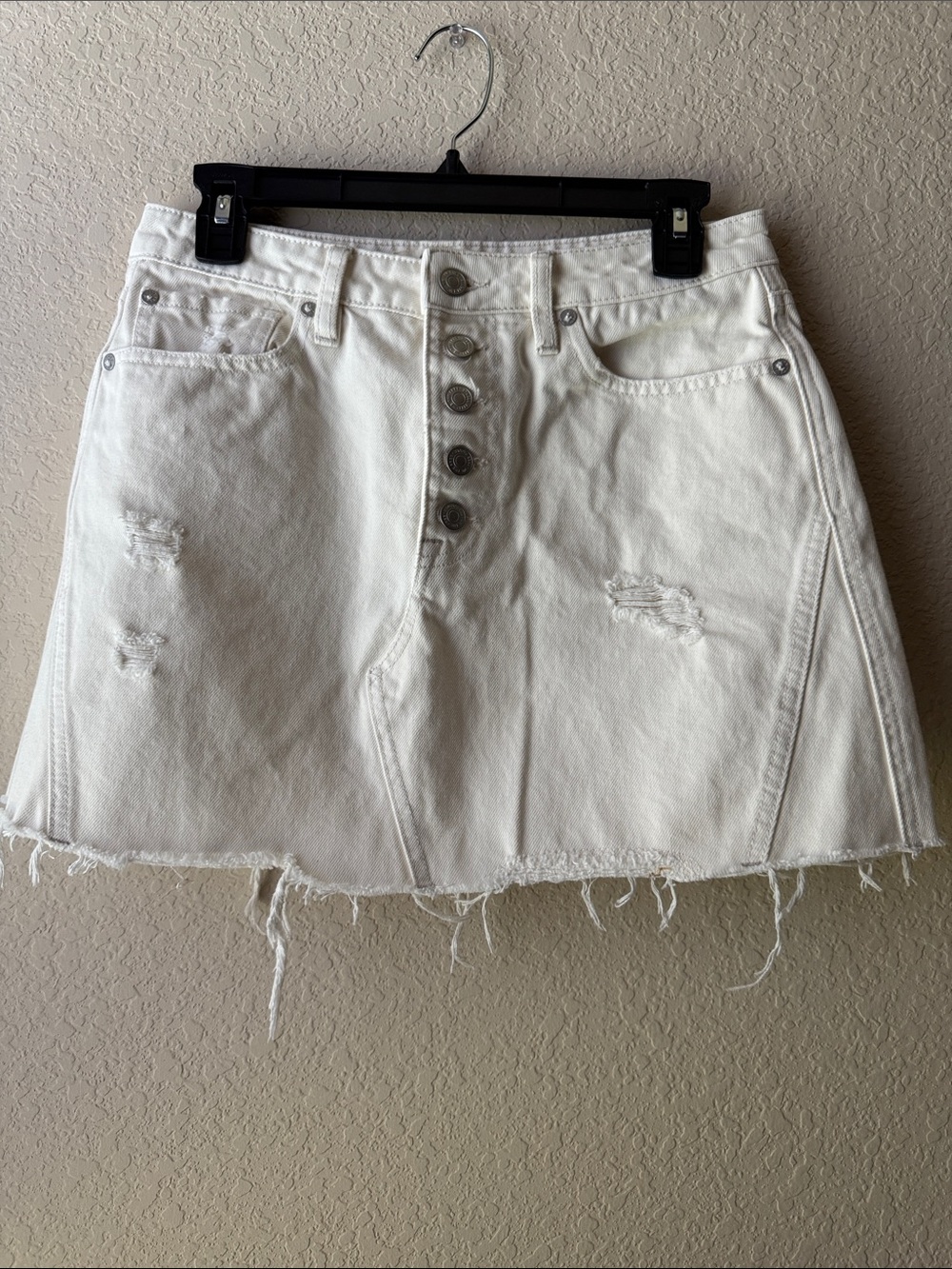 We The Free White Distressed Denim Skirt